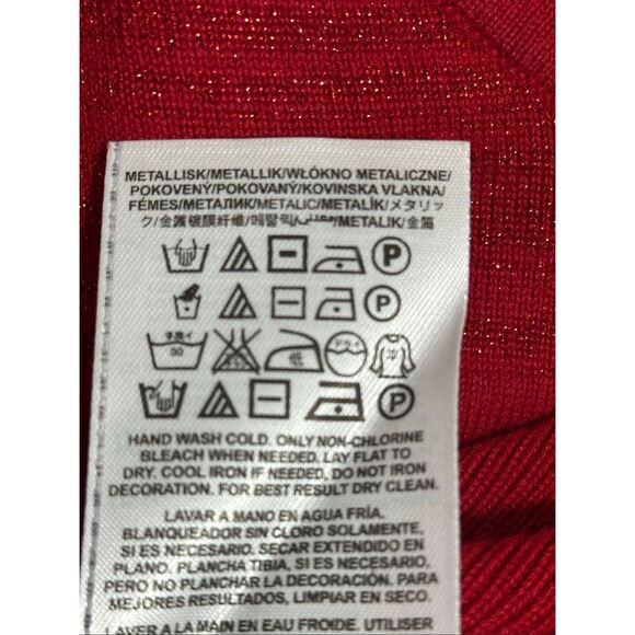 GUESS Red V Neck Long Sleeved Sweater Tunic Holiday Sparkle Stripes Size S - Picture 9 of 11